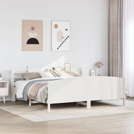  Sengeramme med madrass hvit 200x200 cm heltre furu 3306955