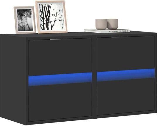 Vegghengte TV-benker med LED 2 stk svart 41x31x45 cm