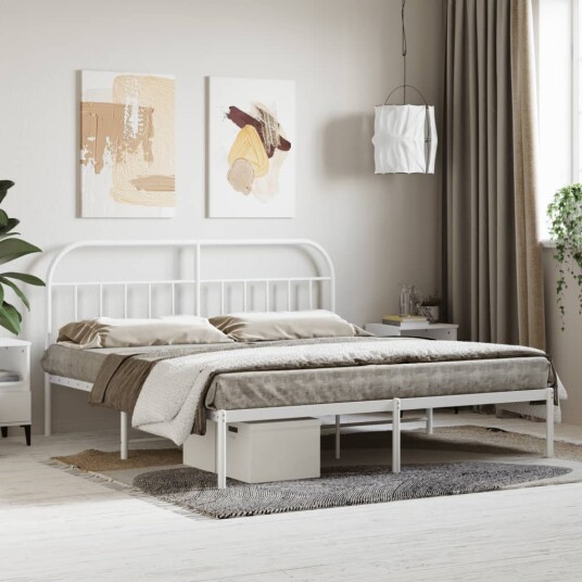 vidaXL Sengeramme i metall med hodegavl hvit 183x213 cm 8720845884697