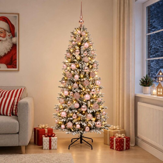 vidaXL Kunstig juletre med julekuler 210 cm 300 LED-lys Varmhvit