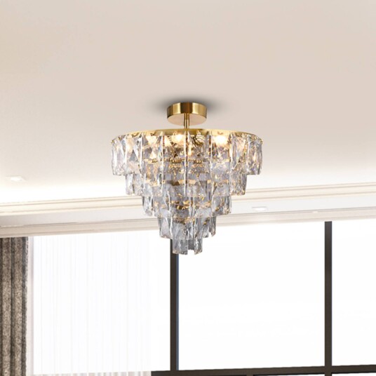Eko-Light Taklampe Chelsea metall med gullfargede glasskrystaller Ø 50 cm