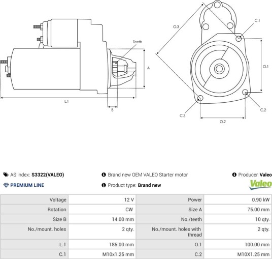 AS-PL S3322(VALEO) Starter