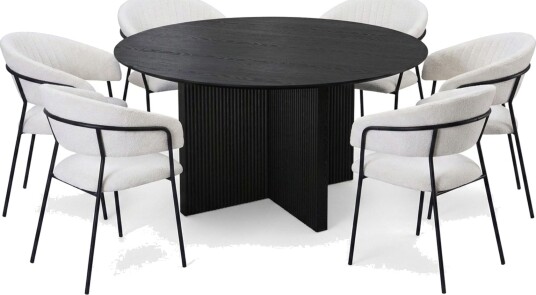 Edda spisegruppe rundt 150 cm svart med 6 Karol spisestoler Svart
