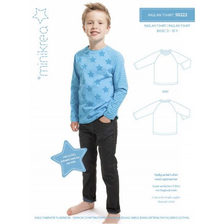 MiniKrea Snittmønster 50222 Raglan T shirt str 0 10 år MiniKrea Snittmønster 50222 Raglan T shirt str 0 10 år