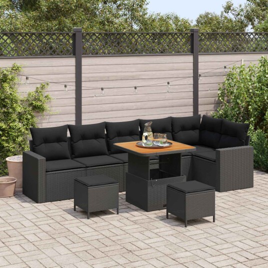 vidaXL Hagesofa Set 11 stk. 7 Antall seter Svart polyrotting