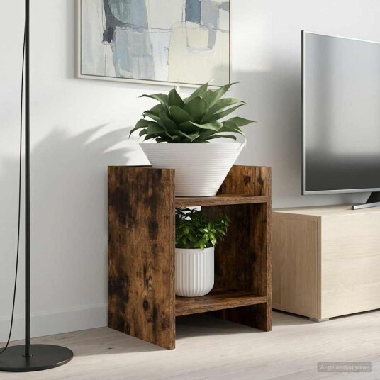 Planteholder med hylle Røkt Eik 30 x 30 x 40 cm Konstruert tre