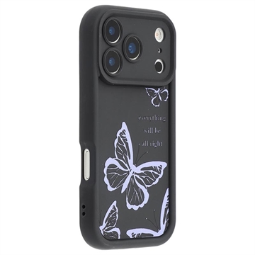 iPhone 17 Pro Max TPU-deksel med sommerfugltrykk - Lilla / svart