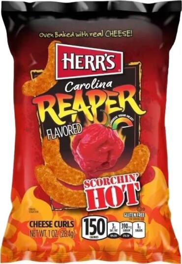 Liten Pose med Herr"s Carolina Reaper Ostepop 28 gram USA   supersterk