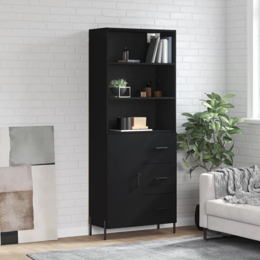 vidaXL Highboard svart 69,5x34x180 cm konstruert tre 8720845928216