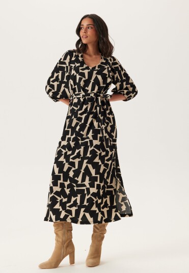 Happy Holly Structured Puff Sleeve Midi Dress