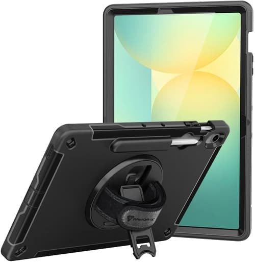 Armor-x Rainproof Military Grade Rugged Case With Hand Strap And Kick-stand Samsung Galaxy Tab S10 Fe+ Sort Armor-x Rainproof Military Grade Rugged Case With Hand Strap And Kick-stand Samsung Galaxy Tab S10 Fe+ Sort