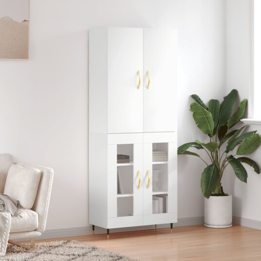 vidaXL Highboard hvit 69,5x34x180 cm konstruert tre 8720845409647