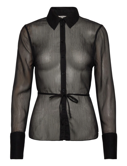 Monki Fitted Tie Back Sheer Shirt   Black   44