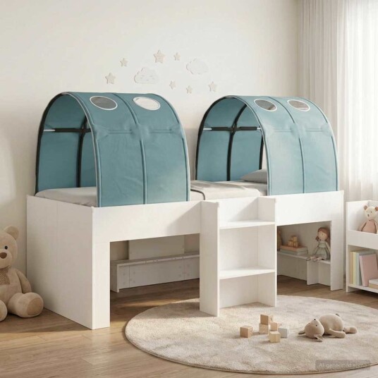 Seng med tunnel 4 pcs Hvit og lyseblå Konstruert tre Seng med tunnel 4 pcs Hvit og lyseblå Konstruert tre