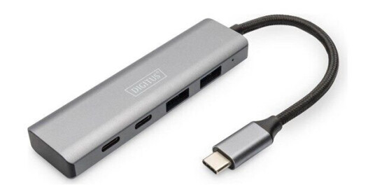 DIGITUS - hub - USB-C 4 port - 4 ports USB-hub - 4 porter - Grå