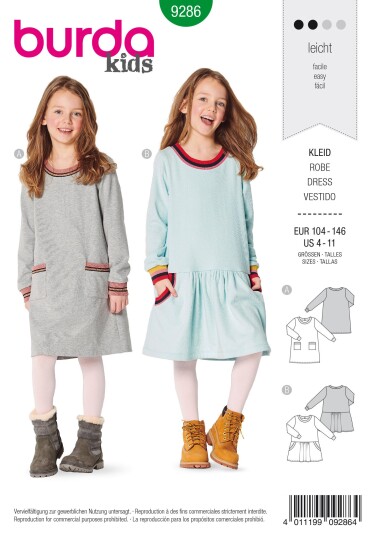 Burda 9286 - Kjole EUR: 104-146, US 4-11