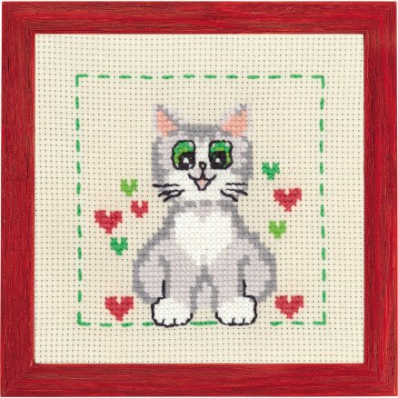 Permin Broderisett Aida til Barn Katt 19x19cm