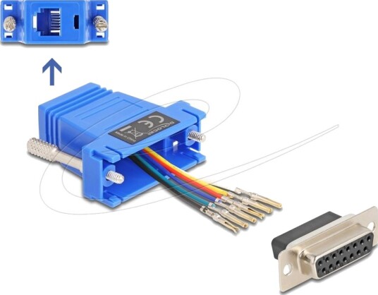 Delock - Seriell Adapter - 15 Pin D-Sub (Db-15) (Hunn) Til Rj-12 (Hunn) - Tommelskruer - Blå