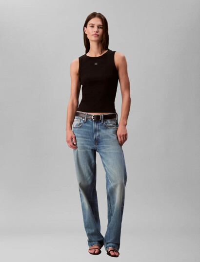 Calvin Klein Jeans Woven Label 2X2 Baby Rib Tank Black XL