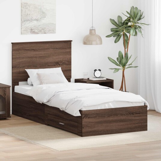  Sengestamme Brun Eik og Sølv 75 x 190 cm Konstruert tre