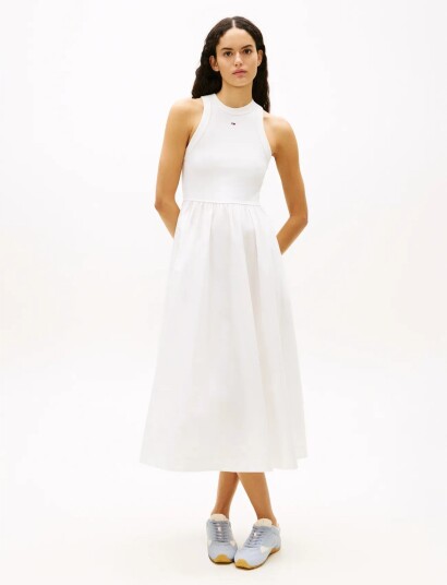 Tommy Jeans Tjw Rib Poplin Tank Dress Ext White M Tommy Jeans Tjw Rib Poplin Tank Dress Ext White M