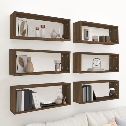 vidaXL Vegghyller kube 6 stk brun eik 60x15x23 cm konstruert tre vidaXL Vegghyller kube 6 stk brun eik 60x15x23 cm konstruert tre