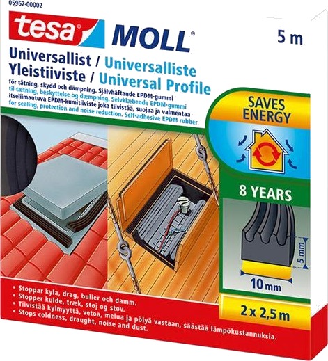 Tesa Universaltetningslist 5 m x 10 mm EPDM-gummi svart for Elektroverktøy