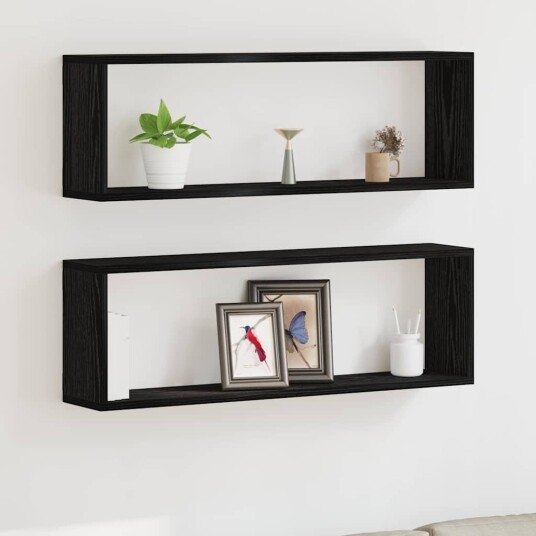 Vegghyller   Sett med 2 Svart Eik 80x15x26 cm Laget av Konstruert Tre