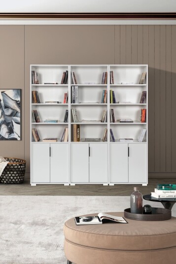 Bokhylle Hanah Home Evora Wide 180 x 187 x 30 cm Hvit Hvit
