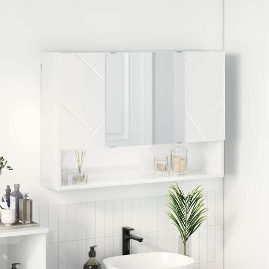  Baderomsspeilskap Høyglans hvit 80 x 17 x 55 cm Konstruert tre