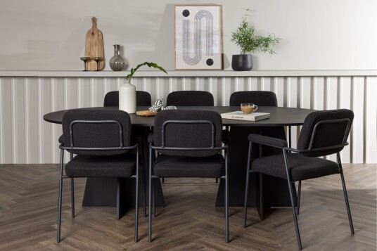 Venture Home Bootcut Spisegruppe 230 cm Oval med 6 Yesterday Stoler Sort