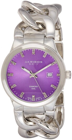 Akribos XXIV Dameklokke AK759SSPU Diamond Lilla/Stål Ø38 mm