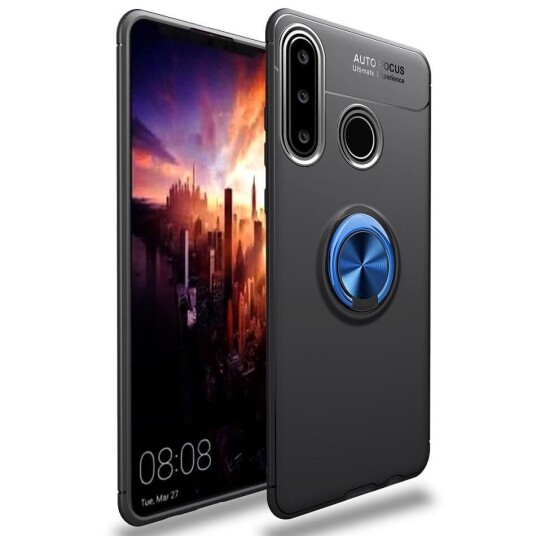 INCOVER Huawei P40 Lite E Deksel m. Magnetisk Kickstand Sort m. Blå Ring