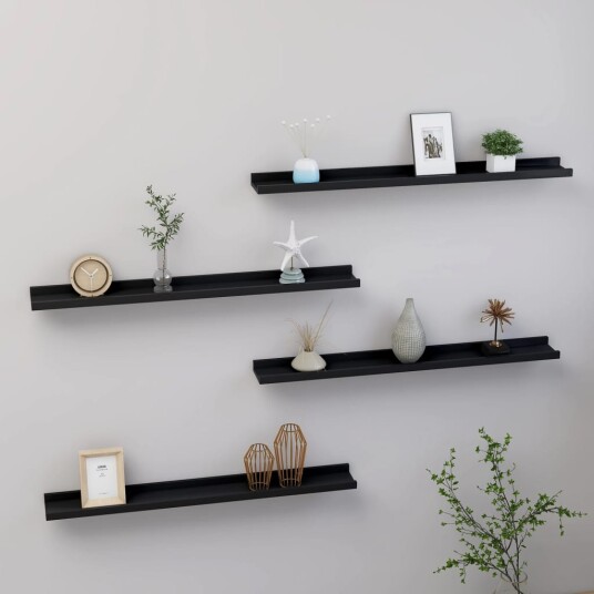 vidaXL Vegghyller 4 stk svart 80x9x3 cm vidaXL Vegghyller 4 stk svart 80x9x3 cm