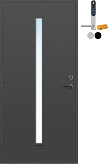 Ytterdør Bygg1 Hovdeby med Kompaktlaminat med Yale Entrus BxH: 90x200 cm, Høyre, NCS S-7500-N, Mørk Grå, Yale Sølv