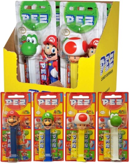 12 stk Assorterte Super Mario Pez Holdere med 2 stk Pez Pakker Hel Eske