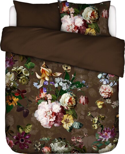 Essenza Essenza sengetøy 200x220 cm 100% bomullssateng sengesett Fleur Chocolate sengelaken