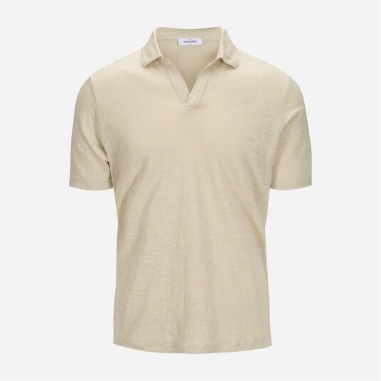 Gran Sasso Short Sleeve Linen Piquet - Light Beige Beige 50 Gran Sasso Short Sleeve Linen Piquet - Light Beige Beige 50