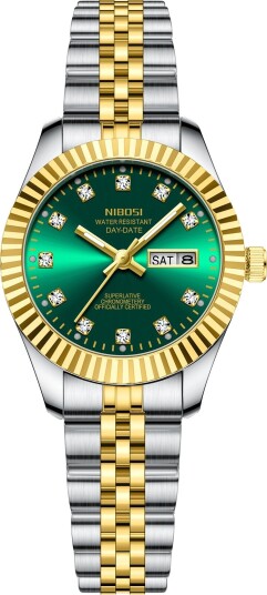 Nibosi Millbury Day Date Silver Gold Green