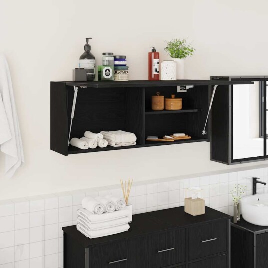 Veggskap til baderom svart 100x25x40 cm konstruert tre Veggskap til baderom svart 100x25x40 cm konstruert tre