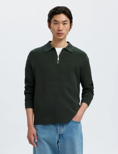 Selected Slhteller Fn Relaxed Half Zip Polo Noos - Khaki green - S