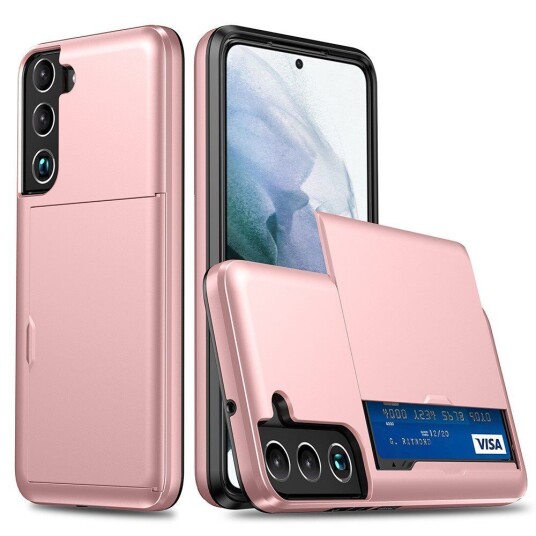 INCOVER Samsung Galaxy S22 Hybrid Plast Bak Håndverker Deksel med kortholder - Rose Gold