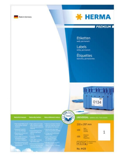 HERMA Premium - Papir - matt - permanent selv-adhesiv - hvit - A4 210 x 297 mm 100 etiketter 100 ark x 1 laminerte etiketter