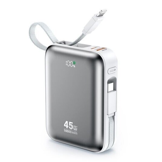 BWOO P77 Powerbank 45W 10000 mAh med USB C og Lightning Grå