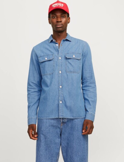 Jack & Jones Jjetravis Shirt Ls Noos   Blue   M