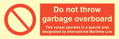 Jo Safety Do not throw garbage overboard Photoluminescent Rigid Plast PR HR 100 x 300 mm IMO 102078PRHR Jo Safety Do not throw garbage overboard Photoluminescent Rigid Plast PR HR 100 x 300 mm IMO 102078PRHR