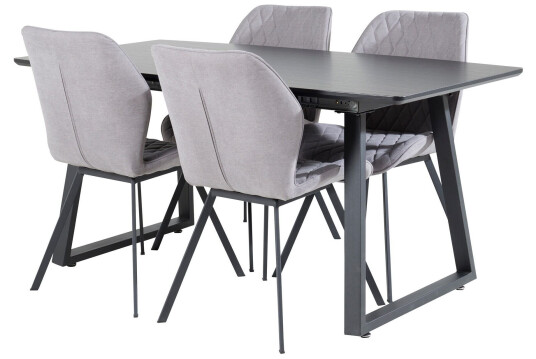 Venture Home Inca Matgruppe Forlengerbar 160 cm Rektangulær med 4 Gemma stoler Sort