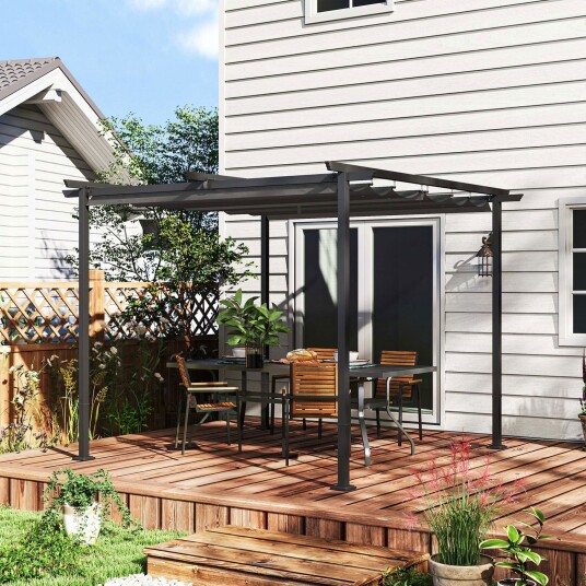 Pergola 3x3m hagepaviljong terrassetak av metall hagepaviljong med justerbart tak UV beskyttelse 30+ frittstående solskjerming