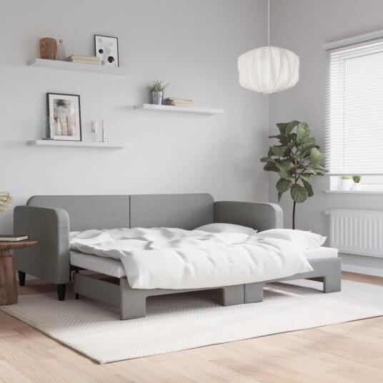  Uttrekkbar dagseng lysegrå 90x190 cm stoff