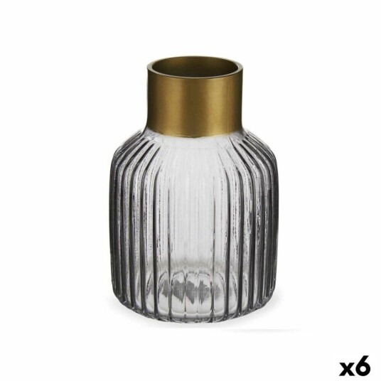 Gift Decor Vase Striper Grå Gyllen Glass 12 X 18 X 12 Cm (6 Enheter)